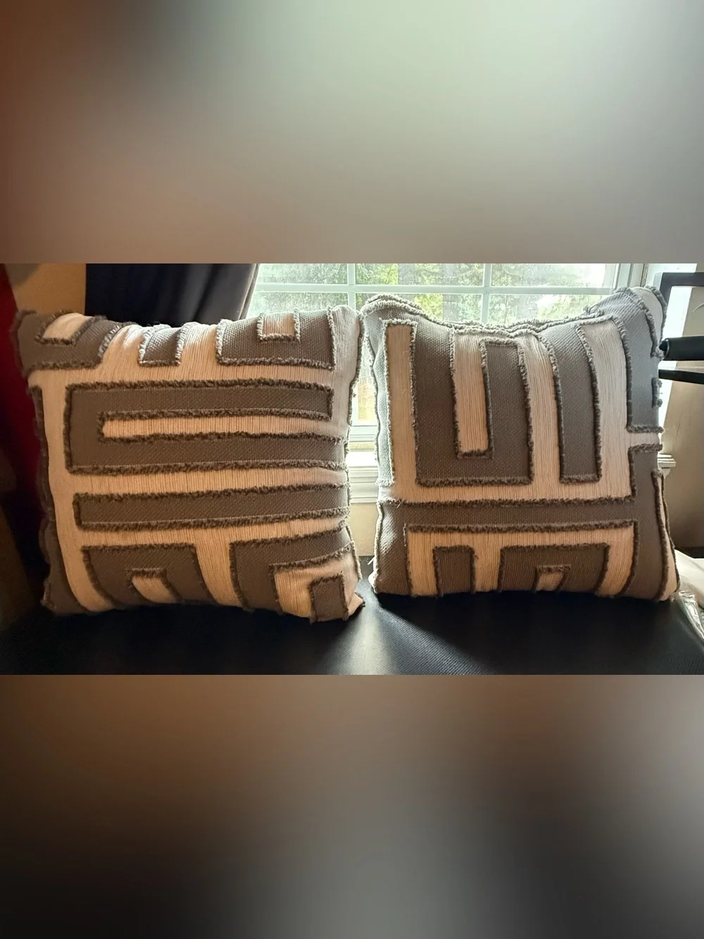 Luxurious Neutral Geometric Textured Throw Pillow - Cream and Gray. Set of two